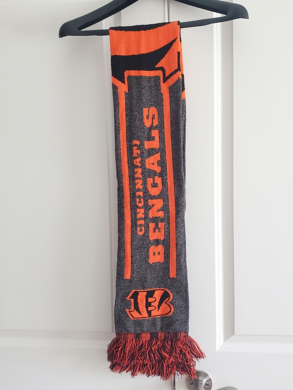 Cincinnati Bengals Scarf in Orange, Grey, Black, with Fringe